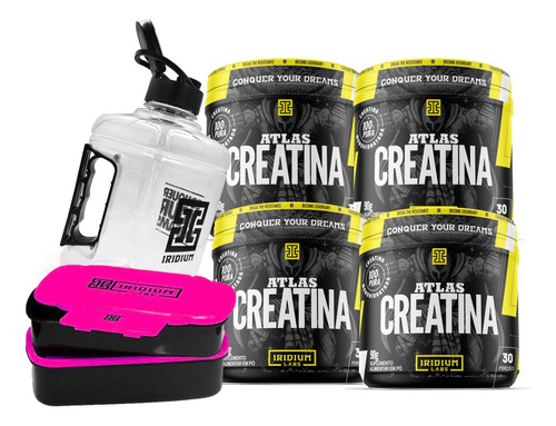 Kit 4x Creatina + Marmiteira + Galão - Iridium Labs Sabor Rosa