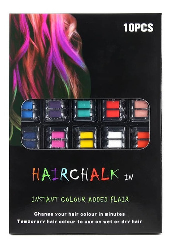 Imagen 3 de 3 de Set 10pcs Tiza Seca De Colores Para Cabello Color Fantasia
