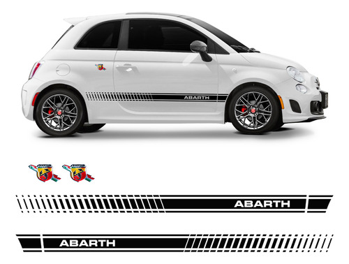 Faixa Lateral Adesivo Fiat 500 Abarth Evo E Emblemas Portas