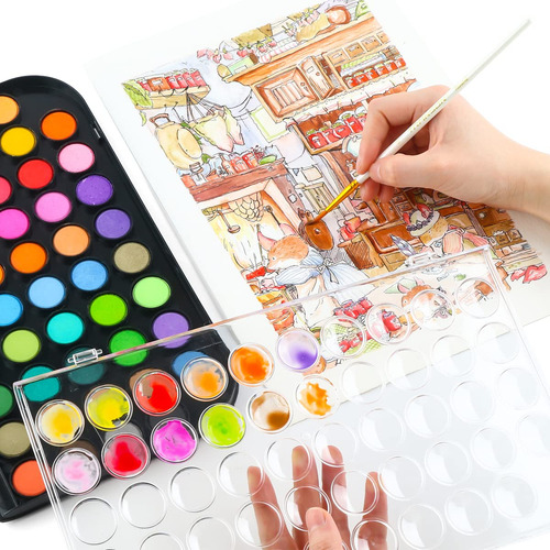 Set De Acuarelas 48 Colores Con 4 Pinceles Para Artistas Negro