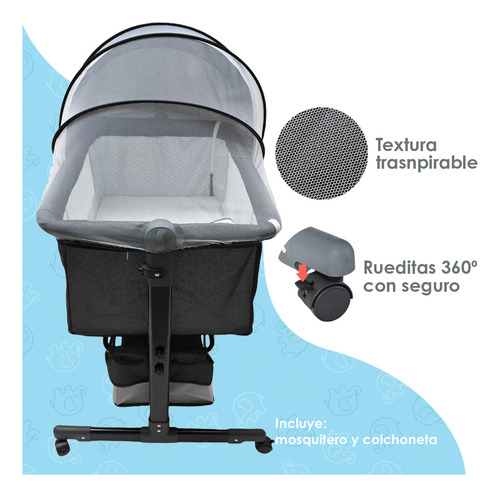 Cuna Para Bebe De Doblae Soporte Con Mosquitero Gris Oscuro