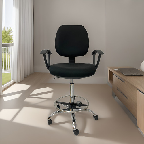 Cajero Banco Alto De Cuero Con Posabrazos Base Metal Calidad Color Negro Material Del Tapizado Tela Gruesa