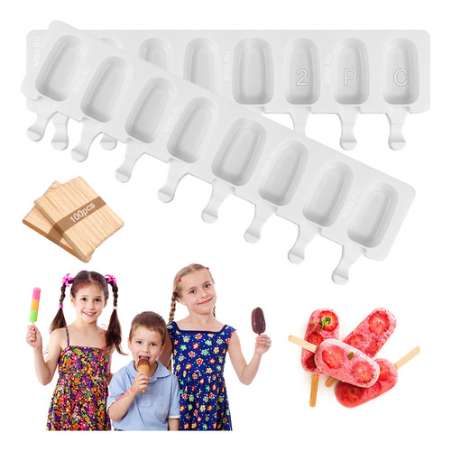 2 Molde De Silicón Paletas Tipo Mini Magnum + 100 Palitos