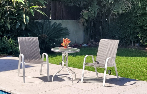 Juego Balcon Jardin Mesa 60 Cm Y 2 Sillones Estructura Blanco