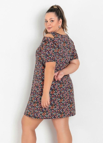 Imagem 2 de 6 de Vestido Mangas Recorte Vazadas Soltinho Plus Size Feminino