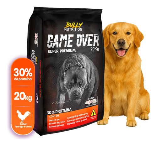 Ração Completa P/ Todos Cães Game Over 20k Golden Retriever