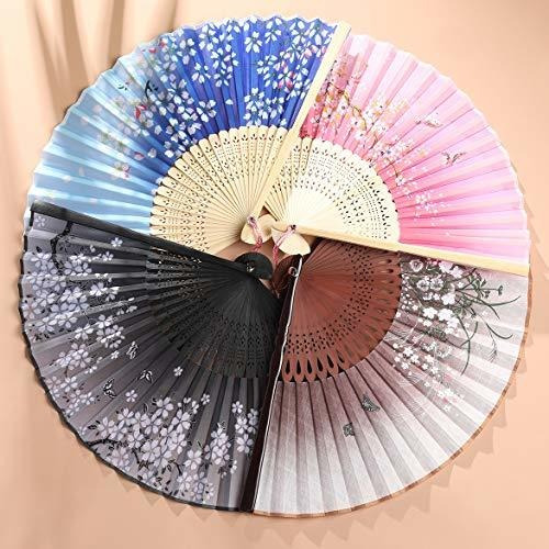 Imagen 4 de 4 de Babeyond 4pcs Chino Japonés Estilo Floral Abanico De Mano Pl