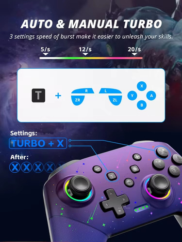 Controle Data Frog S80 Rgb Bluetooth P/ Nintendo Switch E Pc