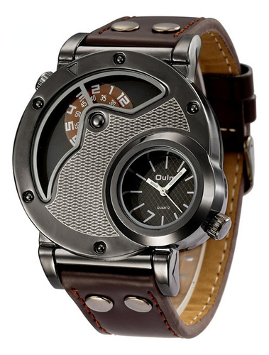 Reloj Impermeable De Cuero Oulm Two Time Zone