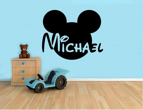 Adesivo De Parede Mickey Com Nome Personalizado 58x65cm Md1