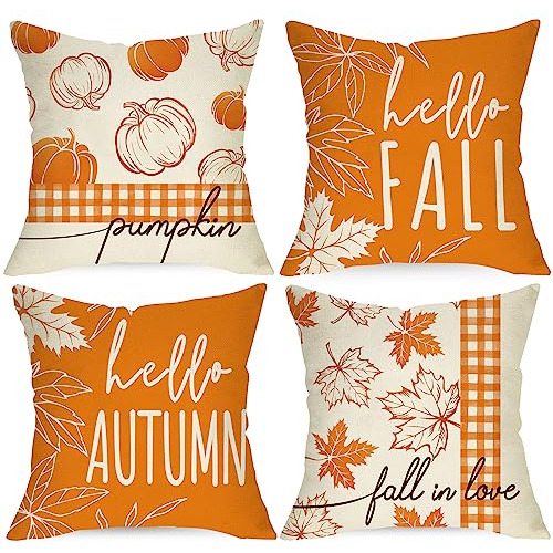 Fundas De Almohada De Hojas De Calabaza De Hello Fall D...