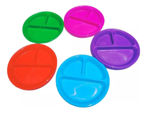25 Plato De Tres Divisiones Redondo Plástico Colores