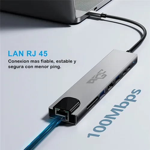 Hub USB C 8 en 1 Agc Tecnologia HDMI 4K RJ45 USB 3.0 SD Carga Rápida ...