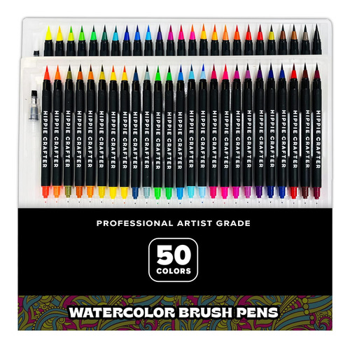50 Pk Watercolor Pens Artist Coloring Brush Tip Paintin...