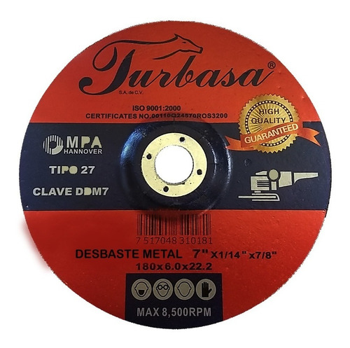 Disco De Desbaste Para Metal 7 Turbasa 10 Pzas