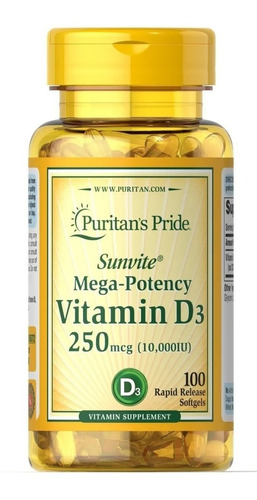 Vitamina D3 10.000 Ui 250mcg Puritan's Pride 100 Softgels 