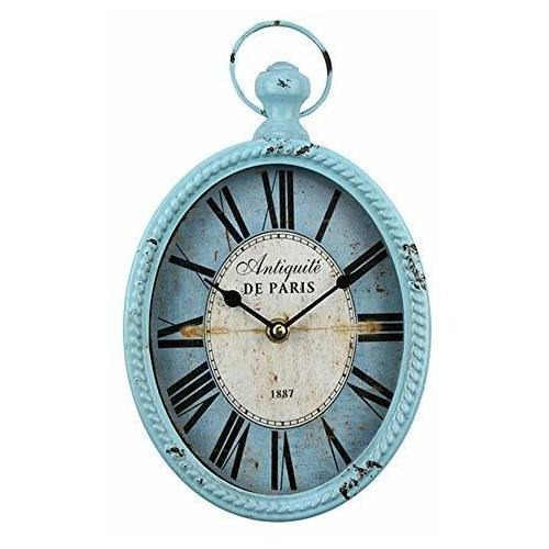 Reloj Pared Azul 12 Diseño Retro Europeo Ovalado Estilo
