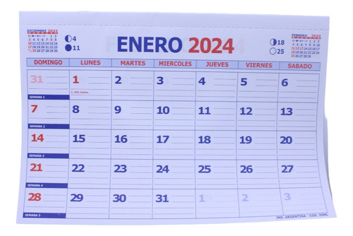Calendario 2024 32.5x22 Planificador Semanas Industria Arg