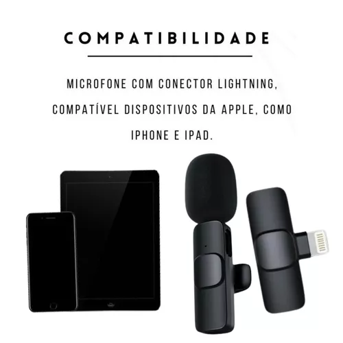 Microfone Lapela Wireless Sem fio para Iphone Ipad Lightning Plug