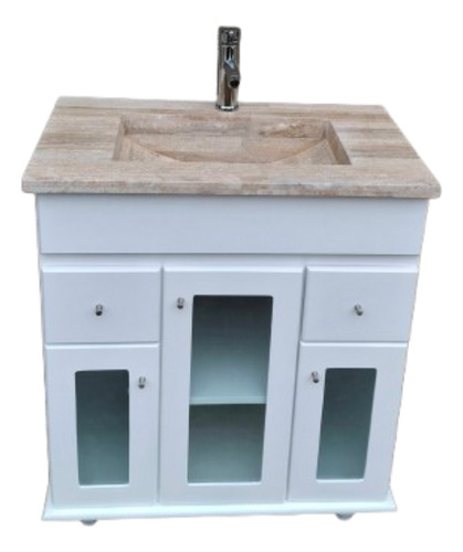 Vanitory 70cm Bacha De Mármol Travertino. Blanco Beige Un Agujero