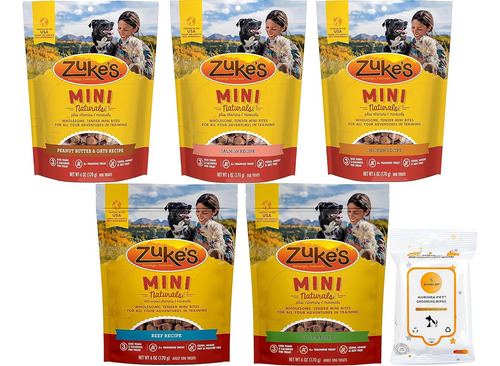 Variety Pack (5) Zukes Mini Naturals Soft Dog Treats (1) Chi