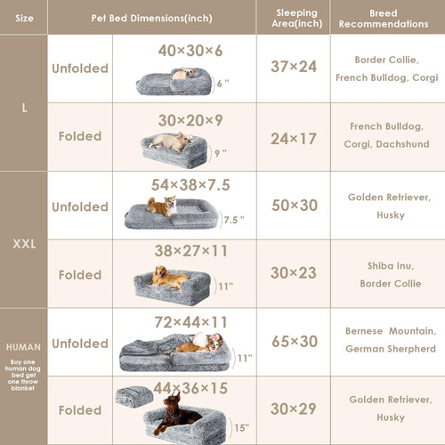 Cama Plegable L Para Perros Sofá Cama Mullida Ortopédica Gris Diseño