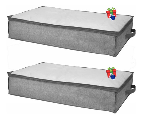 Imagen 5 de 8 de Set X 2 Organizadores Ropa Cama Tela Visor 80x45x15cm
