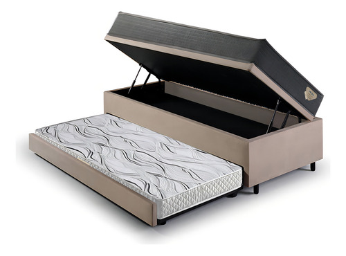 Bicama Baú Solteirão Com Colchão Adapto Suede Bege 96x203