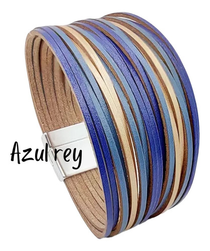 Imagen 7 de 10 de Pulsera Mujer Brazalete Ancho Piel Cuero Broche Magnético