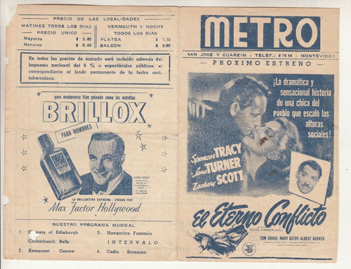 1948 Programa Sala Cine Metro Cass Timberlane Lana Turner