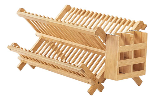 Rejilla Para Secar Platos De Bambú Compacta Con Utensilios