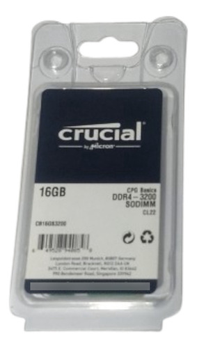 Memória Crucial Cb16gs3200 Mhz Ddr4 16 Gb 3200 Mhz Notebook