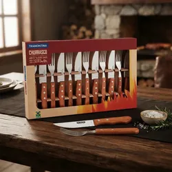 Jogo De Talheres Kit 12 pçs Churrasco Garfos Facas Inox Tramontina