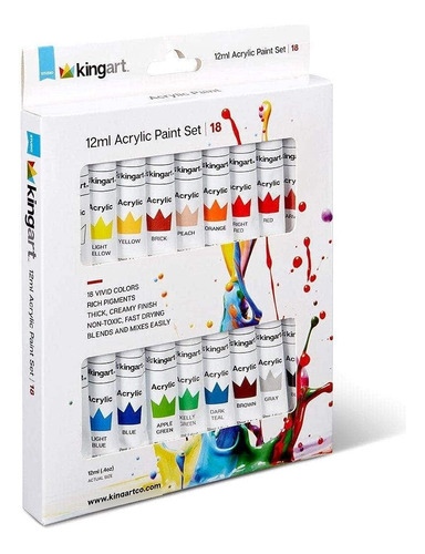 Kingart Pintura Acrilica Estudio 0.4 Onza Liquida Juego 18