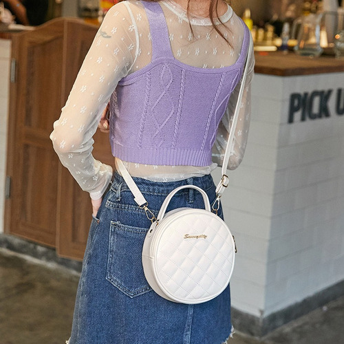 Bolso Pequeño Redondo De Moda Bolso Bandolera De Hombro Color Blanco