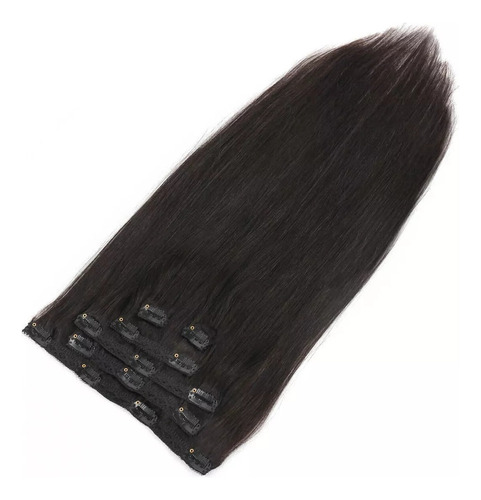 Clip Tic Tac Em Cabelo Natural Humano Preto 40cm 70g 6 Peças