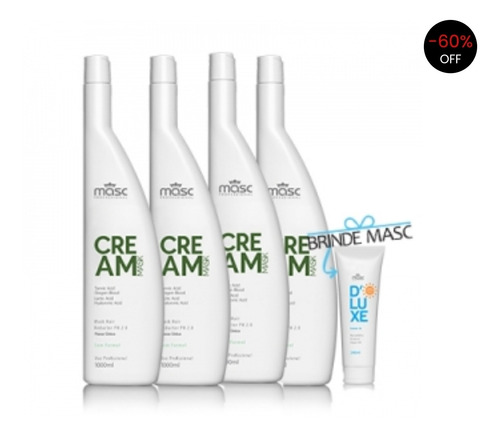 Imagem 1 de 1 de Kit 04un Prog. Sem Formol Cream Mask Branca S/ Shampoo Litro