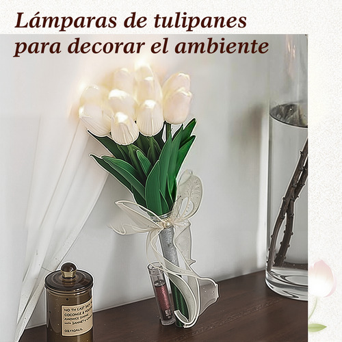 Lámpara Led Luz Nocturna Tulipanes Lampara Con 10 Flores Blanco Lampara Tulipanes Ramo de Flores Ramo de Tulipanes