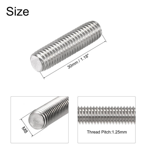 Uxcell 10pcs M8 X 30 Mm Varilla Completamente Roscada 304 De