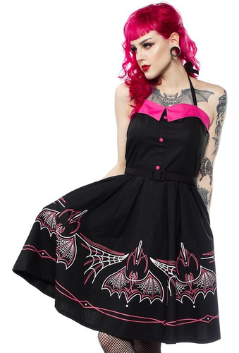 Vestido Negro C Rosa Murcielagos Pin Up Sourpuss Hot Topic