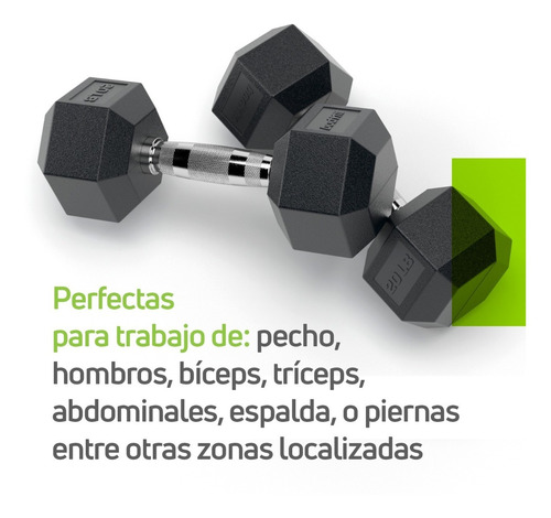Imagen 4 de 9 de Un Par Mancuernas Pesas Hexagonal Recubierta 20lb 9.07kgs