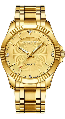 Diamante Dial Fashion Casual Mens Gold Watch Quartz