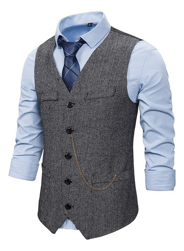 Chaleco Casual De Tweed Con Cadena Para Hombre, Disfraz De C