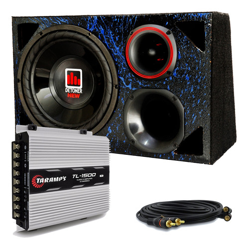 Caixa Trio Carro Detoner 12 Preto + Modulo Taramps Tl 1500