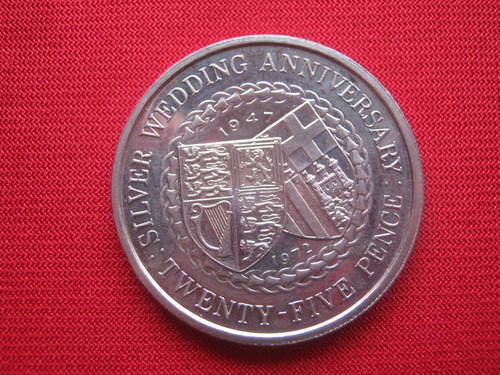 Isla De Man 25 Pence 1972 Bodas De Plata 