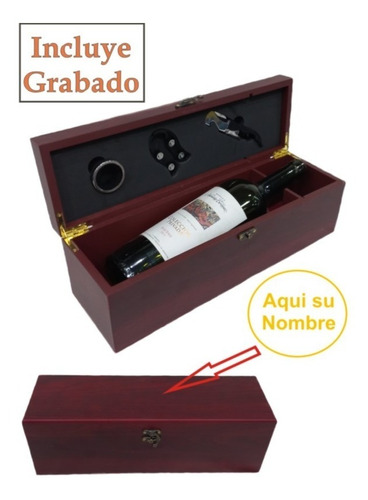 Caja Madera Set Vino 3 Acces Termina Alta Gama Grabado Laser