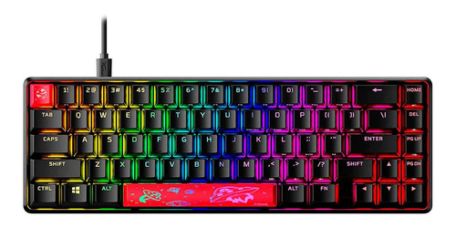 Teclado gamer HyperX Alloy Origins 65 QWERTY inglés US color negro con luz RGB