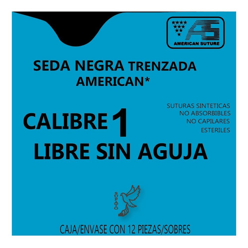 Hilo Seda Negra American Sutura Calibre  #1 Sin Aguja