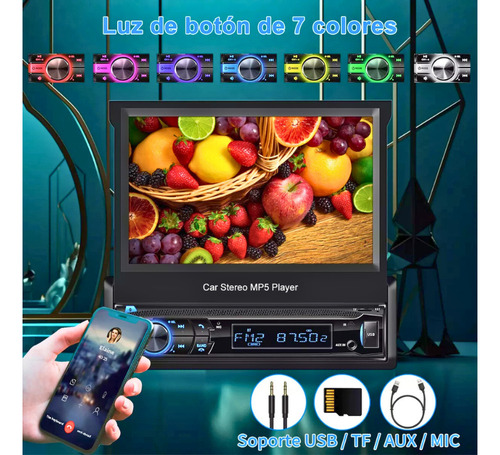 Autoestéreo Pantalla Retráctil Bluetooth Mp5 Cámara Reversa