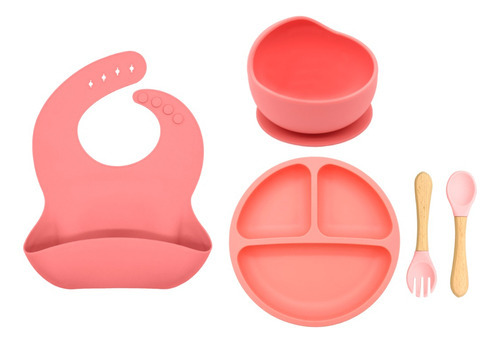 Vajilla De Silicona Para Bebé Niños Plato De Comida Cuchara Color Rosa